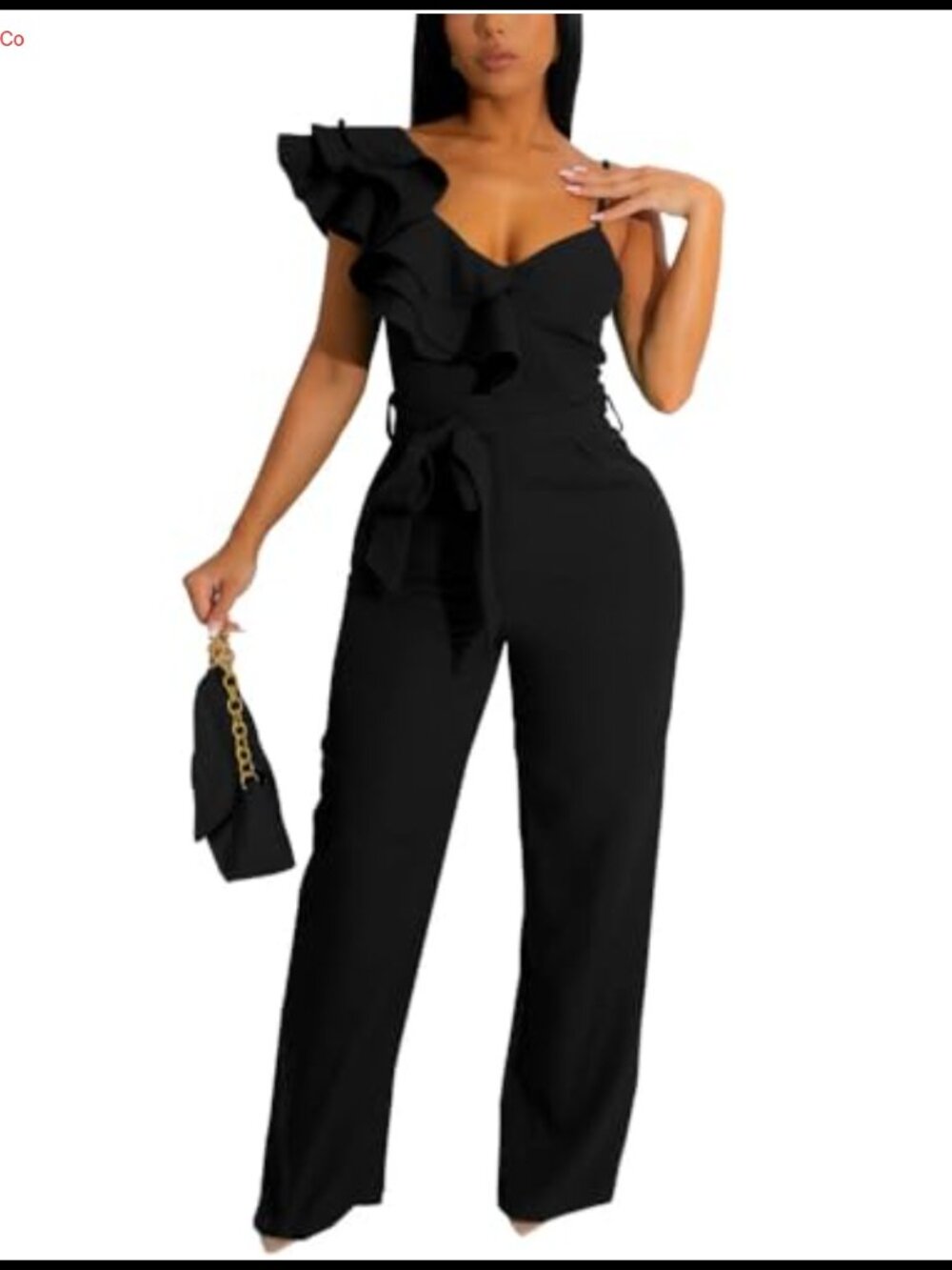 Womens Sleeveless Ruffle One Shoulder Jumpsuit Wide Leg Party Romper